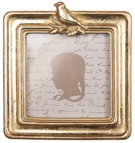 Zlatý malý štvorcový fotorámik s vtáčikom - 10*2*11cm / 8*8 cm