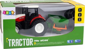 LEAN Toys Poľnohospodársky traktor so sejacím zariadením, diaľkovo ovládaný RC, s červenými svetlami, mierka 1:24