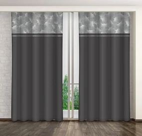 Dlhé čierno-šedé závesy so vzorom listov v elegantnom štýle Dĺžka: 270 cm