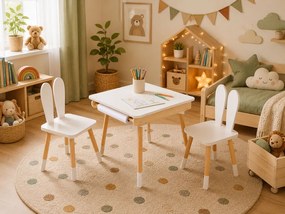 Detský rastúci set BUNNY, stolík a 2 stoličky, biela/hnedá ELIS design