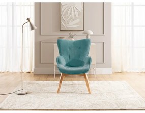 Tyrkysové menčestrové kreslo s podnožkou Niko – Ropez