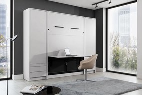 Vertikálna sklápacia posteľ Genius 140x200 s písacím stolom - biely mat