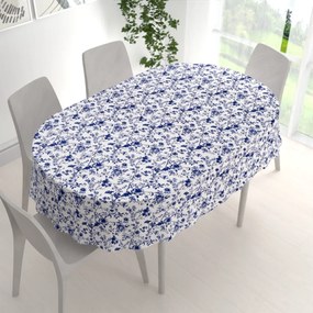 Biante Bavlnený oválny obrus Sandra SA-639 Modré kvety na bielom 60x100 cm