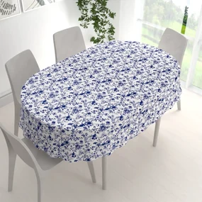 Biante Bavlnený oválny obrus Sandra SA-639 Modré kvety na bielom 80x120 cm