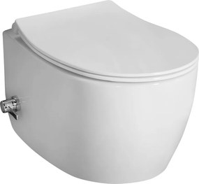 Isvea Isvea, SENTIMENTI CLEANWASH závesná WC misa, integrovaný ventil a bidetová spŕška, Rimless, 36x51cm, biela, 10ARS1010
