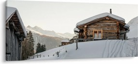 Obraz - horská chata v snehu (120x50 cm)