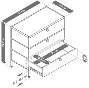Kovová komoda »CN3« s 3 zásuvkami, sivá