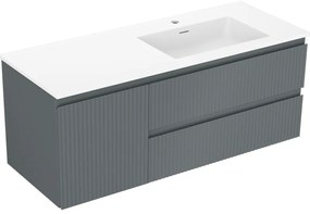 Mexen Rivel, kúpeľňová skrinka 120 cm s pravým umývadlom Otis, 2S, 1D, drážkovaná, grafitová/biela matná, 91A23-12047-3-BBFFF66-W18P01