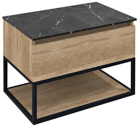 Sapho Sapho, SKARA umývadlová skrinka 70x50x45cm, čierna mat/dub alabama, CG005-2222