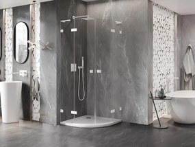 Mexen Lunar, L výklopný polkruhový sprchový kút 100 x 100 cm, 8mm číre sklo, biely profil, 833L-100L-100P-20-00