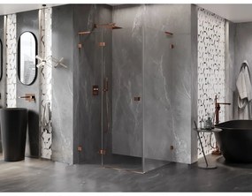 Mexen Lunar, L sklápací sprchový kút ľavý 95 x 70 cm, 8mm číre sklo, profil ružové zlato, 834L-095-070-60-00-L