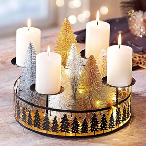 Weltbild Kovový adventný svietnik so sviečkami Golden Forest