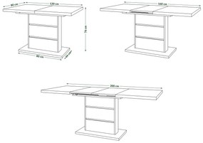 Mazzoni PIANO dub craft zlatý / čierny mat - moderný rozkladací stôl do 200 cm