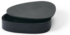 Čierny/antracitový drevený/z eko kože úložný box s vekom/dekoratívny 14x12,5x3,5 cm Curve Nupo – LIND DNA