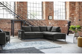 Tmavosivá zamatová rozkladacia rohová pohovka (pravý roh) Lofty Lilly – Miuform