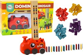 LEAN Toys Autíčko dinosaurus na batérie, ukladá farebné domino, 4 farby