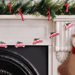 Vianočná drevená girlanda WINTER CARS, 1,5 m