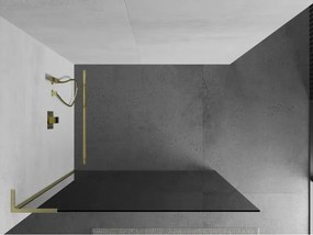 Mexen Kioto L, sprchová zástena Walk-In 100 x 200 cm, 8mm šedé sklo, zlatý matný profil, 800-100-103-55-40