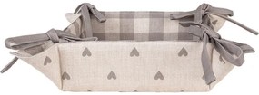 Béžovo-sivý károvaný košík na pečivo so srdiečkami Love It - 35*35*8 cm