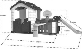 Ramiz Veľký záhradný domček 5v1 pre deti + šmýkačka + basketbalový kôš + záhrada + stôl + 2 stoličky Zelená strecha
