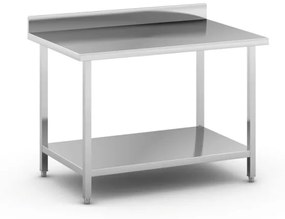 Nerezový pracovný stôl s policou a ohrádkou, 1200 x 800 x 850 mm