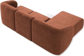 Ženilková rohová pohovka v terakotovej farbe (ľavý roh/s leňoškou) Lani – Makamii