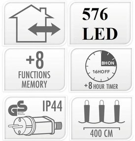 Bestent Vianočná svetelná reťaz 4m 576 LED teplá biela s časovačom