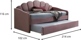Čalúnená posteľ Bella Velvet 90x200 s výsuvnou prístelkou púdrová