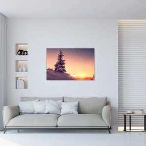 Obraz zasneženého stromu na lúke (90x60 cm)