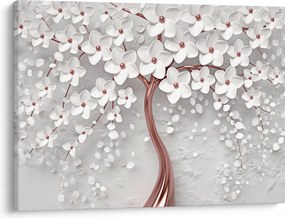 Obraz - Obraz bieleho stromu s kvetinami, rosegold (70x50 cm)