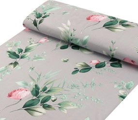 Bavlnená látka/plátno Sandra SA-452 Ružové kvety na sivom - šírka 160 cm
