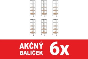 Akcia 6x Regál 183x40x40 cm pozinkovaný 5-policový, nosnosť 1000 kg, RIVET - 6ks