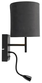 Art Deco nástenná lampa čierna s tmavosivým zamatovým tienidlom - Stacca