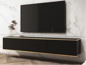 Závesná TV skrinka Orfeo, 175 cm, čierna štruktúra / zlatá%