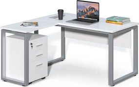 Rohový kancelársky stôl s kontajnerom Houseland Prime Home 01 140 cm biely