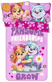 Ružové bavlnené detské obliečky do postieľky 100x135 cm Paw Patrol "Pawsome friendships grow" – Jerry Fabrics