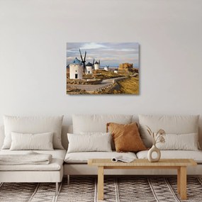 Sklenený obraz - Veterné mlyny Consuegra, Španielsko (70x50 cm)