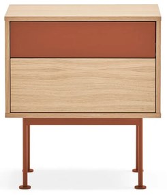 Tehlovočervený nočný stolík dubovom dekore Teulat Yoko