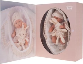 Bábika Lovely Baby s košíkom a zajačikom béžová