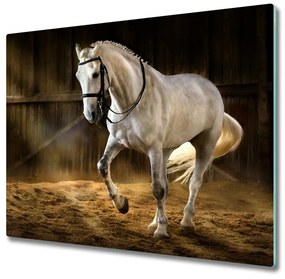 Sklenená doska na krájanie Biely kôň v stajni 60x52 cm