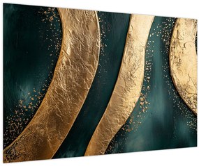 Obraz - Zelená abstrakcia so zlatom I. (90x60 cm)