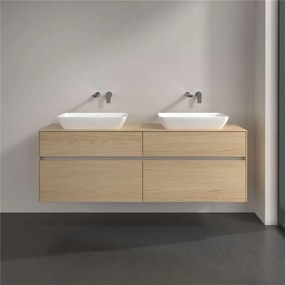 VILLEROY &amp; BOCH Collaro závesná skrinka pod dve umývadlá na dosku, 4 zásuvky, s LED osvetlením, 1600 x 500 x 548 mm, Nordic Oak, C123B0VJ