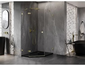 Mexen Lunar, Päťuholníkový sprchový kút Mexen Lunar s výklopným ľavým oknom 80 x 100 cm, 8mm číre sklo, zlatý matný profil, 831-080L-100P-55-00-L