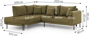 Zelená ženilková rohová pohovka (ľavý roh/do L) Mauris – Ropez
