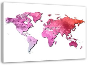 Obraz na plátně Mapa světa růžová - 100x70 cm
