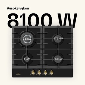 Klarstein Victoria 4, plynová varná doska, 4 horáky, sklokeramika, čierna