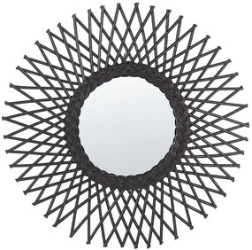 Nástenné ratanové zrkadlo ⌀ 60 cm čierne TAGOLU Beliani