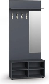 Vešiaková stena s botníkom a zrkadlom HORIZONT, 4 háčiky, polica, grafit