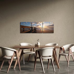 Obraz móla, pláže a more (s hodinami) (90x30 cm)