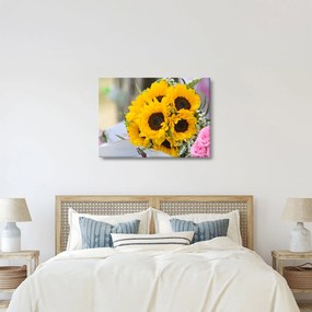 Obraz svadobnej kytice zo slnečníc (70x50 cm)